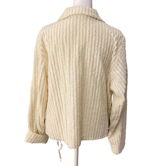 Ribbons & Spice Cream Long Sleeve Button Up Ribbed Detail Shirt Blouse Sz Large - Picture 4 of 9